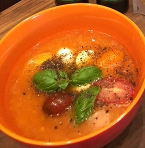 Roasted Tomato Lentil Caprese Soup